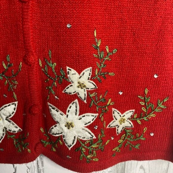 Christmas Sweater Vest Designers Originals Studio Joy Red Womens XL Button Up - Picture 4 of 6